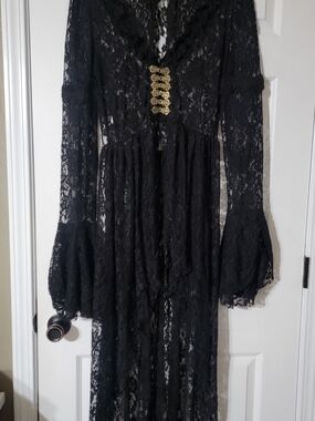 Black Lace Overcoat with Gold Accent